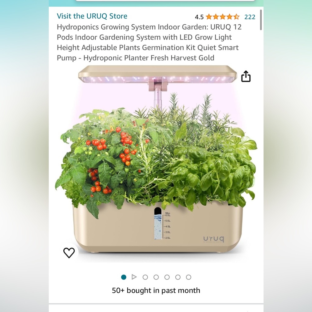 URUQ Hydroponics Growing Kit with Aero Garden Seed Pods- BRAND NEW IN BOX, Gold